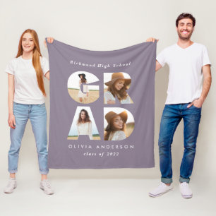 Graduation 4 photo modern personalised purple fleece blanket