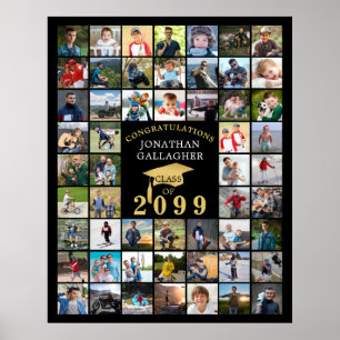 Graduation 55 Photo Collage Black Gold Cap Poster