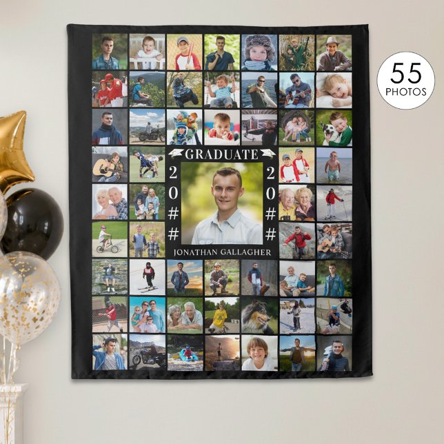 Graduation 55 Photo Collage Custom Colour Backdrop Tapestry (Creator Uploaded)