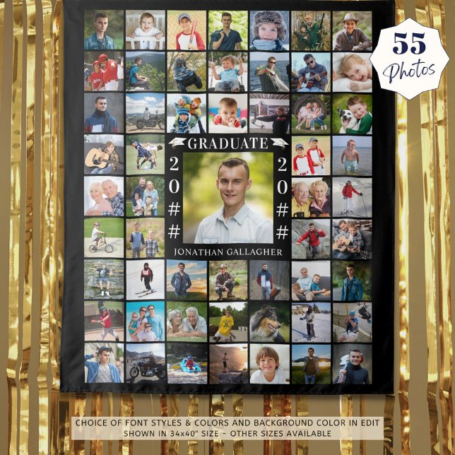 Graduation 55 Photo Collage Custom Colour Backdrop Tapestry (Creator Uploaded)