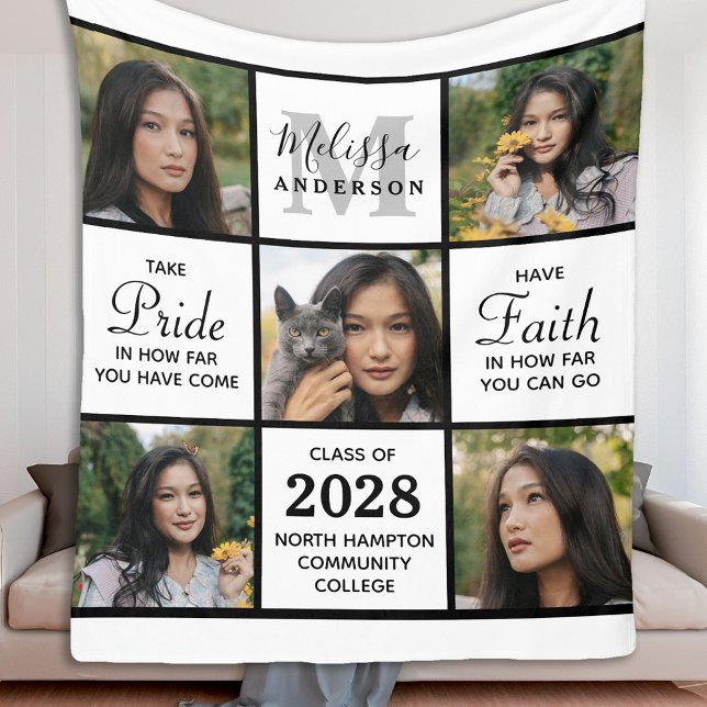 Graduation 5 Photo Collage Inspirational Graduate  Fleece Blanket (Creator Uploaded)