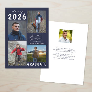 Graduation 5 Photo Handwritten Name Navy Blue Announcement