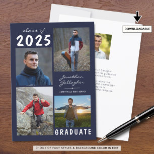 Graduation 5 Photo Handwritten Name Navy Blue Announcement