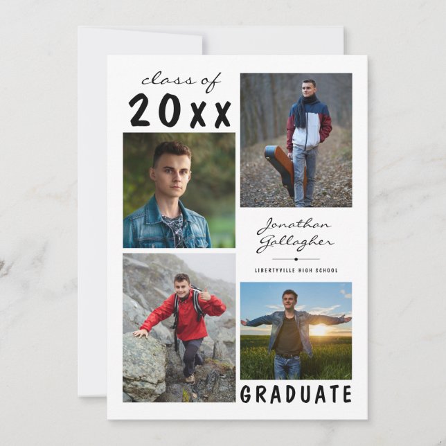 Graduation 5 Photo Handwritten Script Announcement (Front)