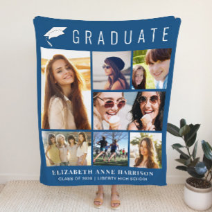 Graduation 7 Photo Collage Blue Fleece Blanket