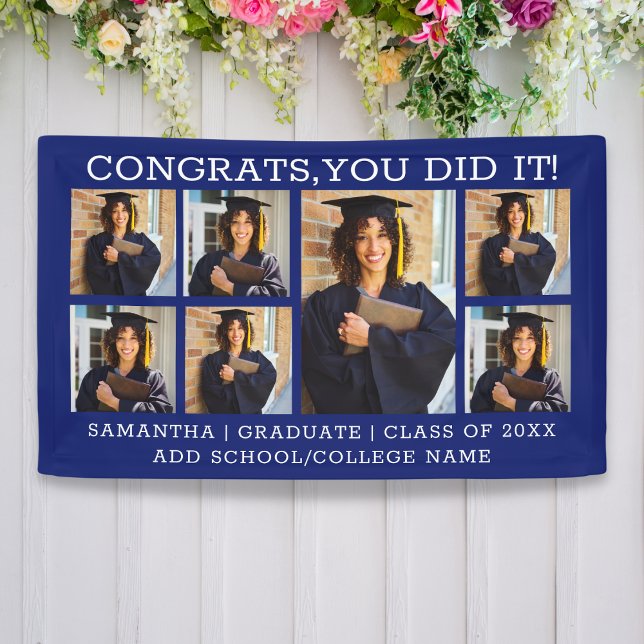 Graduation 7 Photo Collage Congrats Grad 2025 Blue Banner (Creator Uploaded)