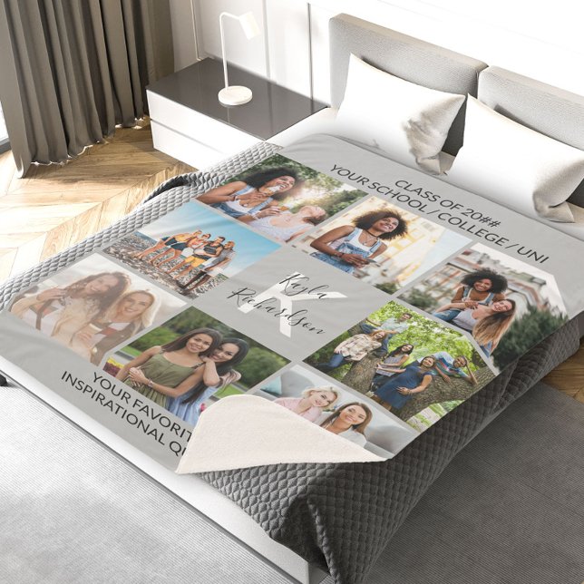 Graduation 8 Photo Collage and Quote Grey Graduate Sherpa Blanket (Creator Uploaded)