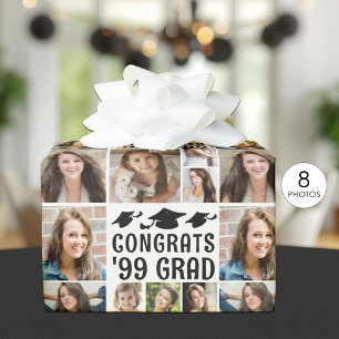 Graduation 8 Photo Collage Custom Text Colour Wrapping Paper
