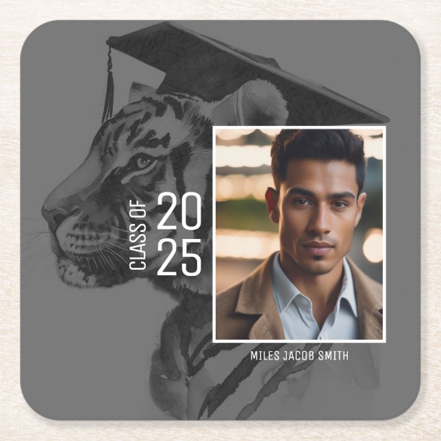 Graduation Add Your Photo Square Paper Coaster (Front)