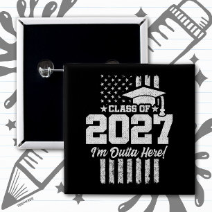 Graduation American Flag Senior Class of 2027 15 Cm Square Badge