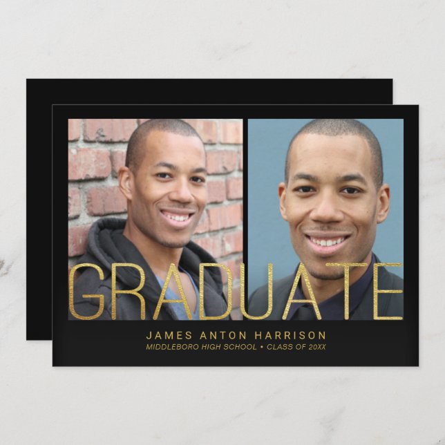 Graduation Announcement - 2 Photos with Gold Text (Front/Back)
