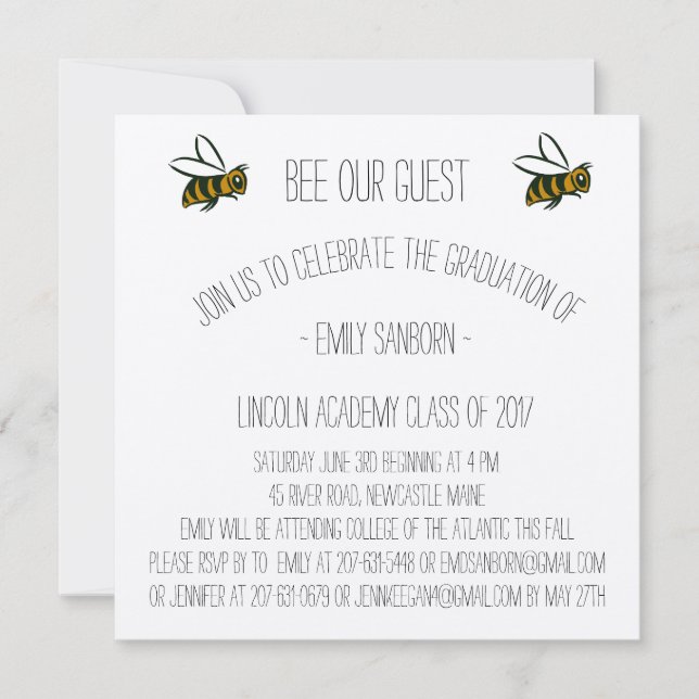 Graduation Announcement and Party Invite Bee Theme (Front)