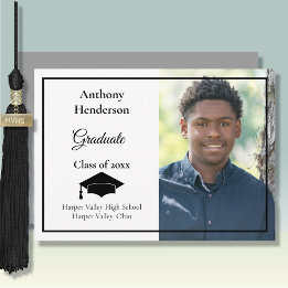 Graduation Announcement Black Cap and Photo