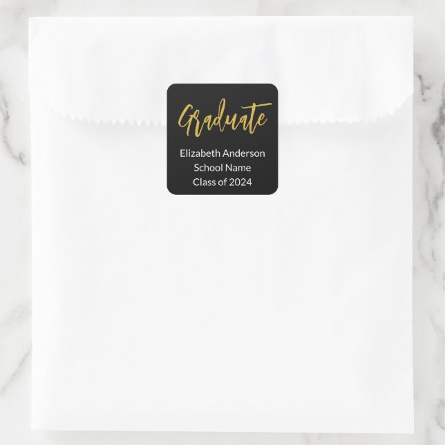 Graduation Announcement Black White Class of 2024  Square Sticker (Bag)