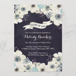 Graduation Announcement - blue grey anemone flower