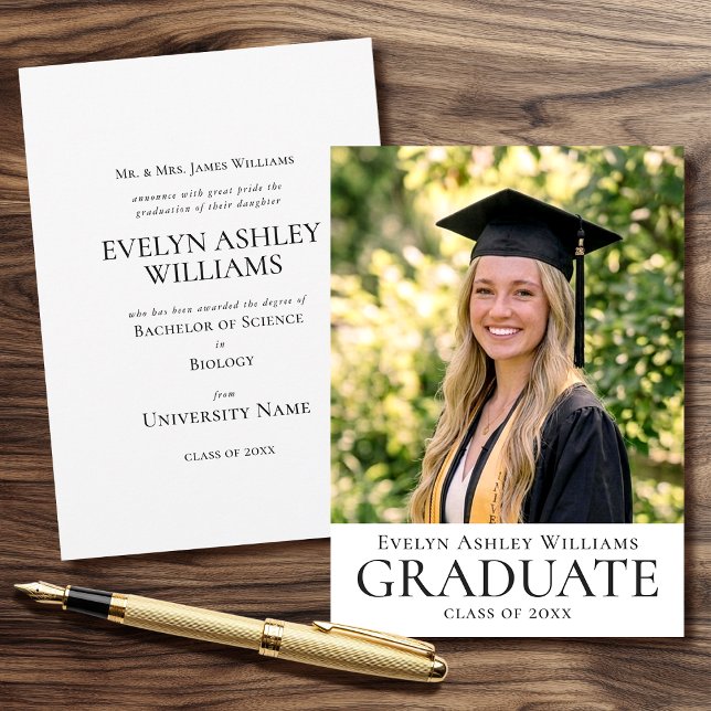 Graduation Announcement Card Photo Black White (Creator Uploaded)