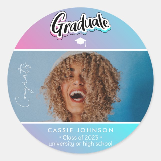 Graduation announcement classic round sticker (Front)