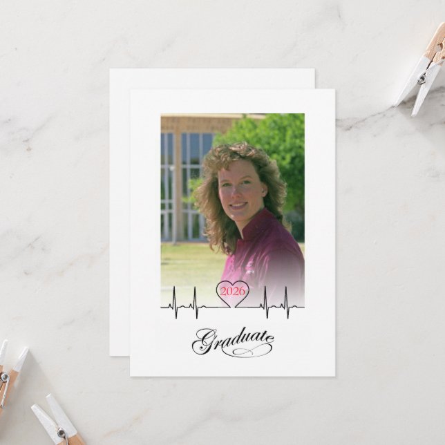 Graduation Announcement for a Nurse - heartline  (Front/Back In Situ)