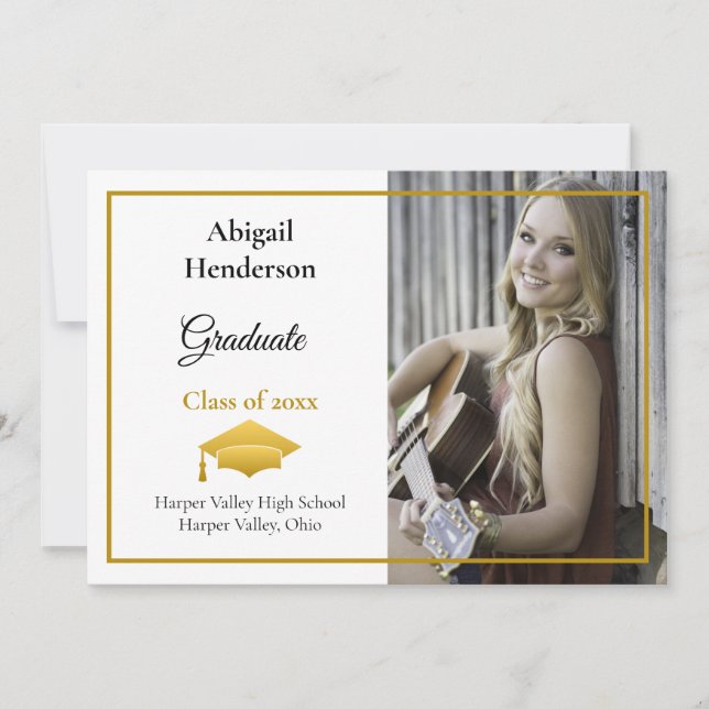 Graduation Announcement Gold Cap and Photo (Front)