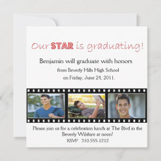 Graduation Announcement Hollywood Star Red