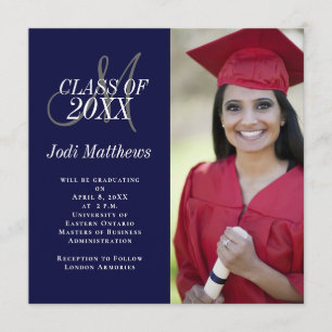 Graduation Announcement Monogram Photo Grad Party