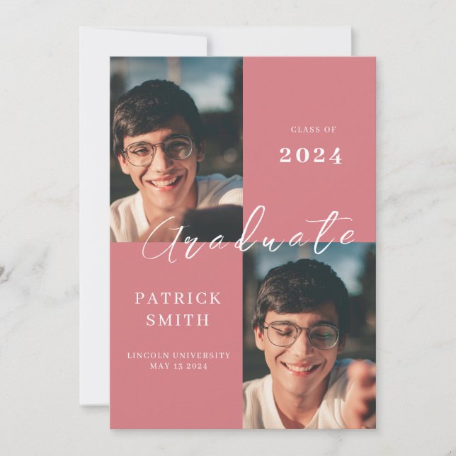 Graduation Announcement, Mosaic - Pink Invitation (Front)