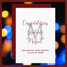 Graduation Announcement, Name Burgundy White Grey
