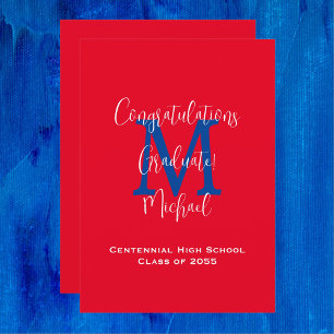 Graduation Announcement, Name, Red Blue White Invitation