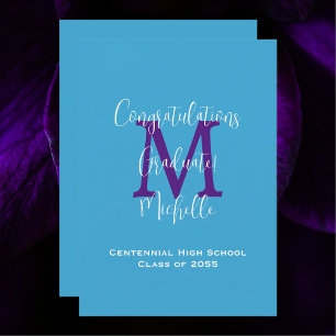 Graduation Announcement, Name, Sky Blue and Purple Invitation