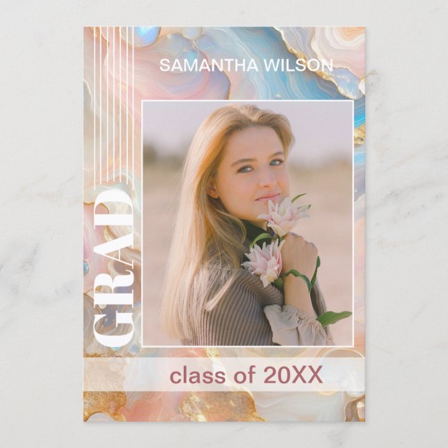 Graduation Announcement  On Pastel Marble Pattern (Front)