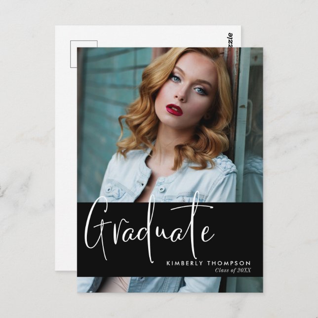 Graduation Announcement Photo Script Modern Simple Postcard (Front/Back)