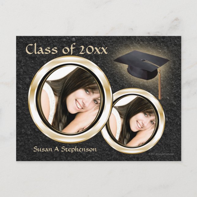 Graduation Announcement Postcard, Black and Gold (Front)