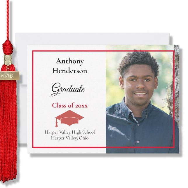 Graduation Announcement Red Cap and Photo (Creator Uploaded)