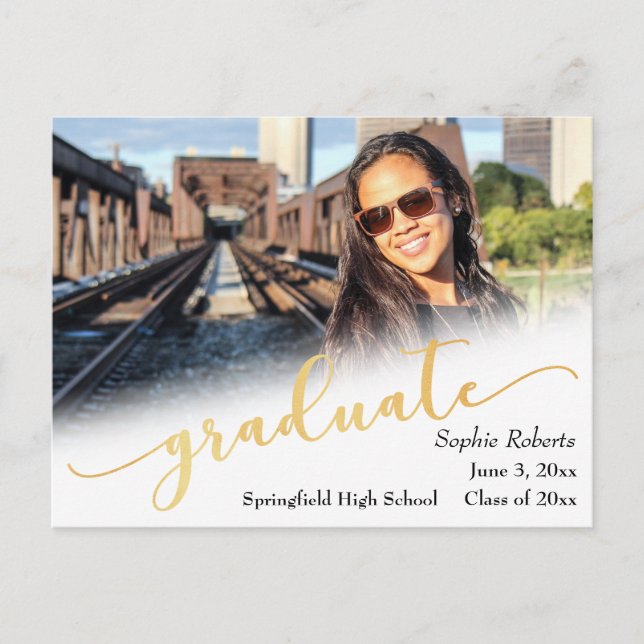 Graduation Announcement w/ Photo & Faux Gold Foil Postcard (Front)