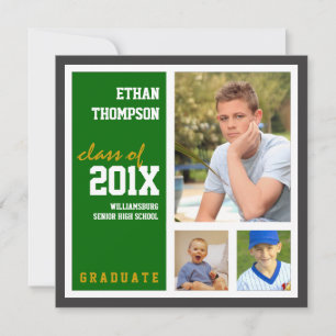 Graduation Announcement with 3 Photos Green