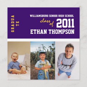 Graduation Announcement with 3 Photos in Purple
