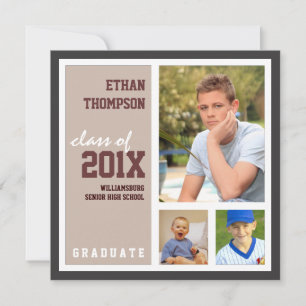 Graduation Announcement with 3 Photos Tan Brown
