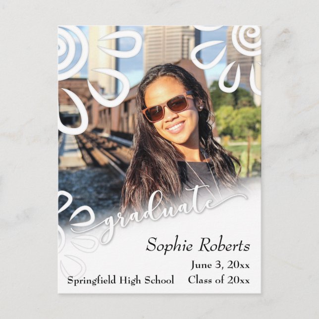 Graduation Announcement with Photo & Floral Images Postcard (Front)