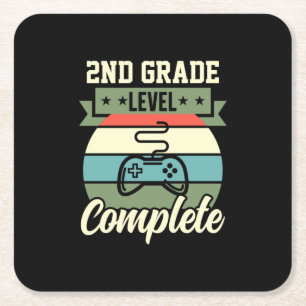 Graduation Art 2nd Grade Level Complete Square Paper Coaster
