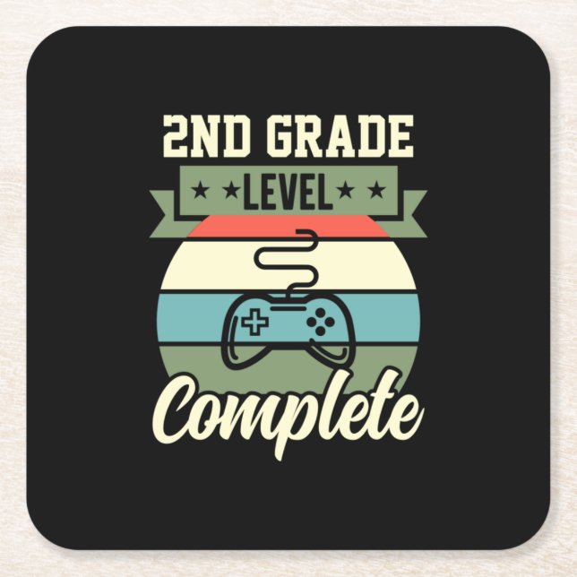 Graduation Art | 2nd Grade Level Complete Square Paper Coaster (Front)