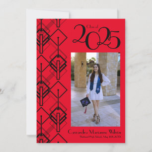 Graduation Art Deco Black Red Announcement