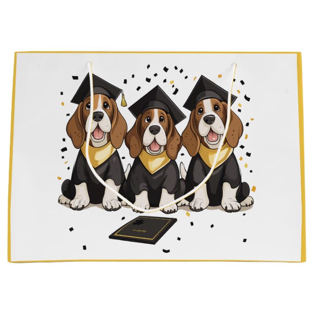 Graduation Basset Hound Dogs Large Gift Bag (Front)