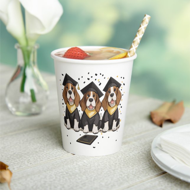 Graduation Basset Hound Dogs Paper Cups (Insitu)