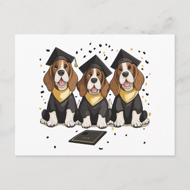 Graduation Basset Hound Dogs Postcard (Front)