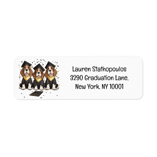 Graduation Basset Hound Dogs Return Address Label (Front)