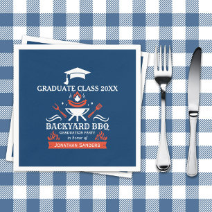 Graduation BBQ Backyard Navy Blue Napkin