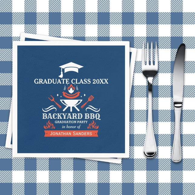 Graduation BBQ Backyard Navy Blue Napkin (Creator Uploaded)