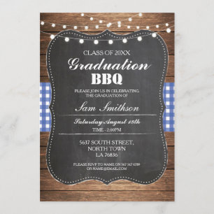 Graduation BBQ Invitation Blue Rustic Chalk