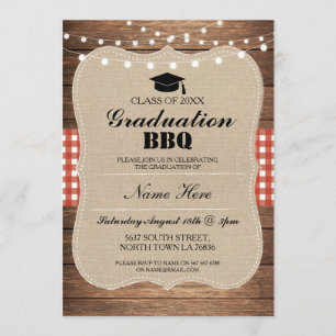 Graduation BBQ Invitation Red Rustic Wood