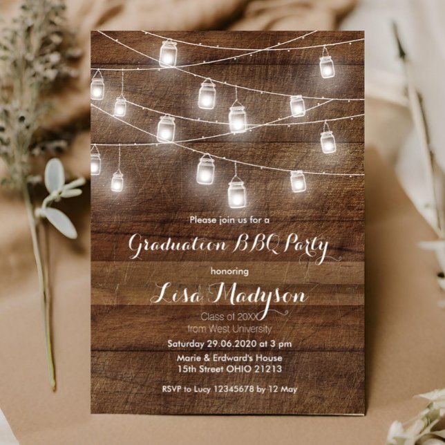 Graduation BBQ Invitation Wood Rustic card (Creator Uploaded)